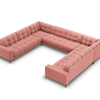 Canapea panoramica 9 locuri, Mamaia, Micadoni Home, BL, 337x256x75 cm, catifea, roz imagine