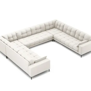 Canapea panoramica 9 locuri, Mamaia, Micadoni Home, BL, 337x256x75 cm, tesatura tip twill, gri deschis imagine