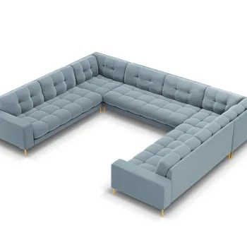 Canapea panoramica 9 locuri, Mamaia, Micadoni Home, GL, 337x256x75 cm, catifea, albastru deschis imagine