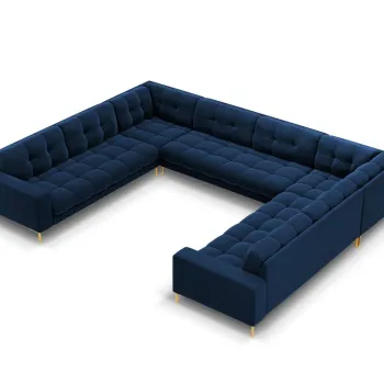 Canapea panoramica 9 locuri, Mamaia, Micadoni Home, GL, 337x256x75 cm, catifea, albastru regal imagine