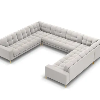 Canapea panoramica 9 locuri, Mamaia, Micadoni Home, GL, 337x256x75 cm, catifea, argintiu imagine