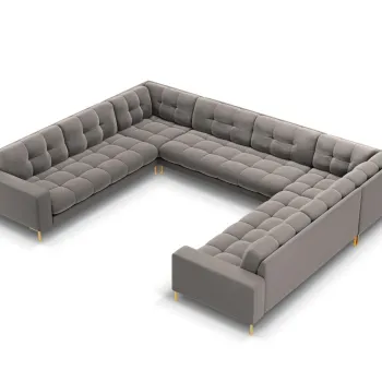 Canapea panoramica 9 locuri, Mamaia, Micadoni Home, GL, 337x256x75 cm, catifea, gri deschis imagine