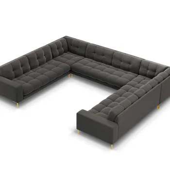 Canapea panoramica 9 locuri, Mamaia, Micadoni Home, GL, 337x256x75 cm, catifea, gri inchis imagine