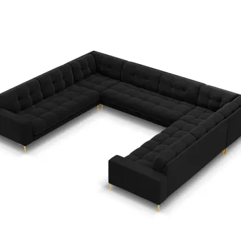 Canapea panoramica 9 locuri, Mamaia, Micadoni Home, GL, 337x256x75 cm, catifea, negru imagine