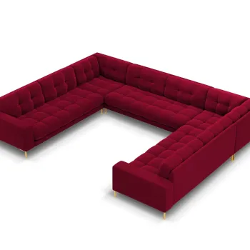 Canapea panoramica 9 locuri, Mamaia, Micadoni Home, GL, 337x256x75 cm, catifea, rosu imagine