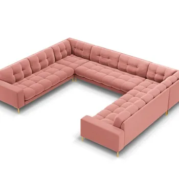 Canapea panoramica 9 locuri, Mamaia, Micadoni Home, GL, 337x256x75 cm, catifea, roz imagine