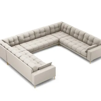 Canapea panoramica 9 locuri, Mamaia, Micadoni Home, GL, 337x256x75 cm, tesatura tip twill, bej imagine