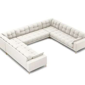 Canapea panoramica 9 locuri, Mamaia, Micadoni Home, GL, 337x256x75 cm, tesatura tip twill, bej deschis imagine