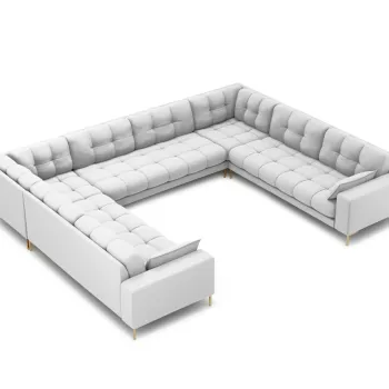 Canapea panoramica 9 locuri, Mamaia, Micadoni Home, GL, 337x256x75 cm, tesatura tip twill, gri deschis imagine