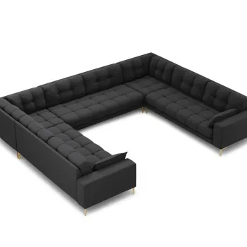 Canapea panoramica 9 locuri, Mamaia, Micadoni Home, GL, 337x256x75 cm, tesatura tip twill, gri inchis imagine