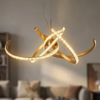 Candelabru, Mauro Ferretti, Celtic, banda LED integrata, 65W, 3000K / 4000K / 6000K, 62x120 cm, aluminiu/fier, auriu/alb imagine