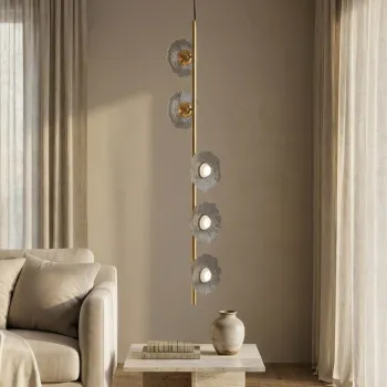 Candelabru, Mauro Ferretti, Emily Vertical, 5 x E27, 40W, 15x16x110 cm, fier/sticla, auriu/gri imagine