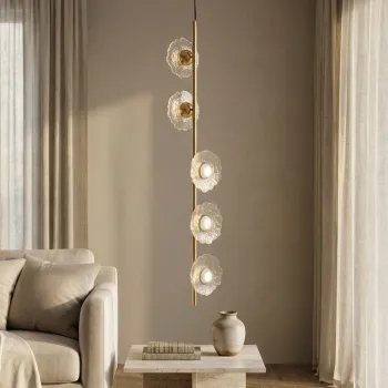 Candelabru, Mauro Ferretti, Emily Vertical, 5 x E27, 40W, 15x16x110 cm, fier/sticla, auriu/transparent imagine