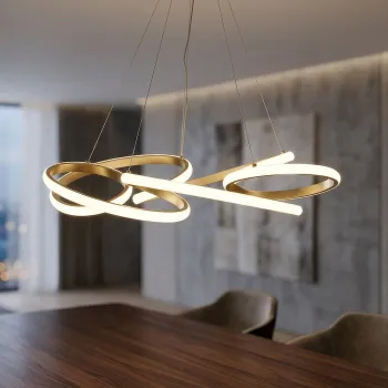 Candelabru, Mauro Ferretti, Glovy, banda LED integrata, 65W, 3000K / 4000K / 6000K, 55x120 cm, aluminiu/fier, auriu/alb imagine