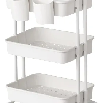 Carucior cu 3 rafturi bucatarie/baie, Vasagle, 41.6x33.5x86.3 cm, max 10kg/nivel, otel/plastic, alb imagine