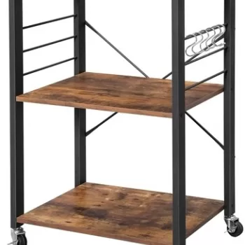 Carucior cu 3 rafturi pentru bucatarie, Vasagle, 60 x 40 x 89 cm, otel/PAL, maro imagine