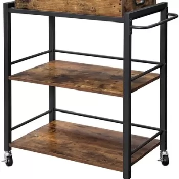 Carucior cu 3 rafturi pentru bucatarie, Vasagle, 65 x 40 x 86 cm, otel/PAL, maro/negru mat imagine