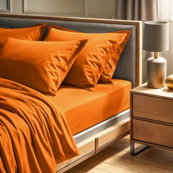 Cearceaf de pat cu elastic Ranforce Double XL (FR) (IT) (ES) (DE), L'essentiel Maison, Tonne Orage, Portocaliu imagine