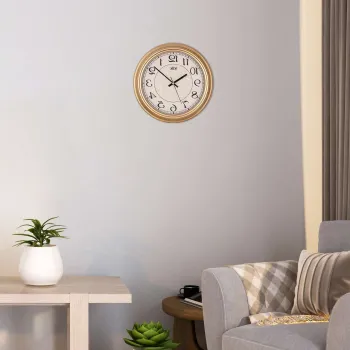 Ceas de perete decorativ, Alfa, Dimensiune: 31 x 31 cm, Auriu imagine