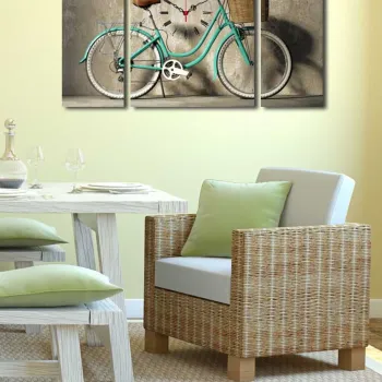 Ceas de perete decorativ din panza (3 bucati), 3P204045CS-14, Dimensiune: 20 x 45 cm (2 bucati), Multicolor imagine