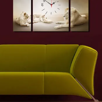 Ceas de perete decorativ din panza (3 bucati), 3P204045CS-18, Dimensiune: 20 x 45 cm (2 bucati), Multicolor imagine