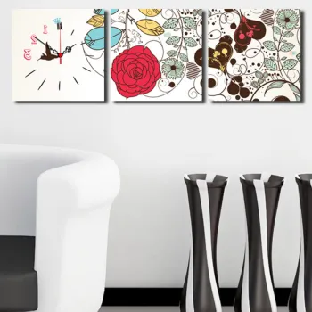 Ceas de perete decorativ din panza (3 bucati), 3P2828CS-4, Dimensiune: 28 x 28 cm (3 bucati), Multicolor imagine