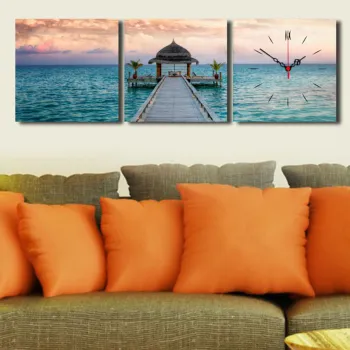 Ceas de perete decorativ din panza (3 bucati), 3P2828CS-8, Dimensiune: 28 x 28 cm (3 bucati), Multicolor imagine