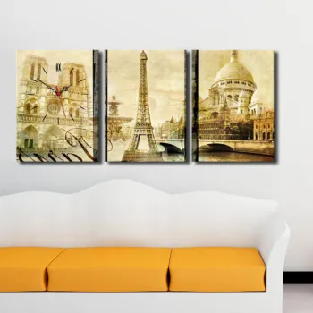 Ceas de perete decorativ din panza (3 bucati), 3P3040CS-27, 30 x 40 cm, 3 piese, Multicolor imagine