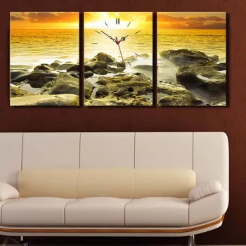 Ceas de perete decorativ din panza (3 bucati), 3P3040CS-29, 30 x 40 cm, 3 piese, Multicolor imagine