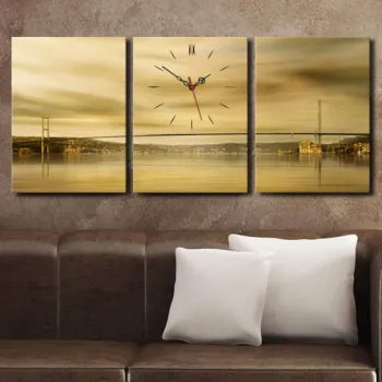 Ceas de perete decorativ din panza (3 bucati), 3P3040CS-34, 30 x 40 cm, 3 piese, Multicolor imagine
