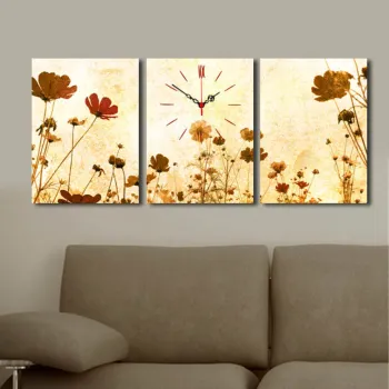 Ceas de perete decorativ din panza (3 bucati), 3P3040CS-55, 30 x 40 cm, 3 piese, Multicolor imagine