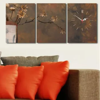 Ceas de perete decorativ din panza (3 bucati), 3P3040CS-56, 30 x 40 cm, 3 piese, Multicolor imagine