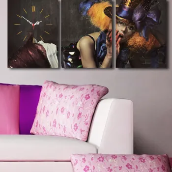 Ceas de perete decorativ din panza (3 bucati), 3P3040CS-60, 30 x 40 cm, 3 piese, Multicolor imagine
