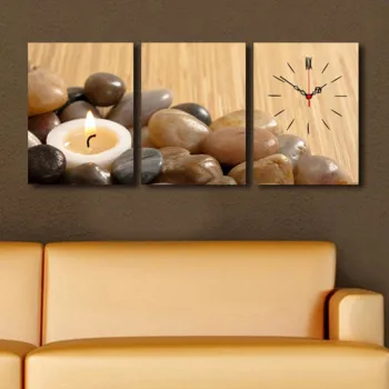 Ceas de perete decorativ din panza (3 bucati), 3P3040CS-63, 30 x 40 cm, 3 piese, Multicolor imagine