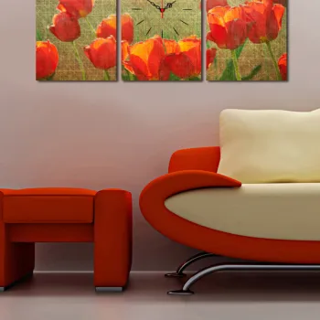 Ceas de perete decorativ din panza (3 bucati), 3P3040CS-69, 30 x 40 cm, 3 piese, Multicolor imagine