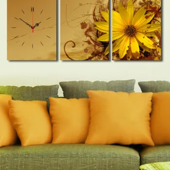Ceas de perete decorativ din panza (3 bucati), 3P3040CS-7, 30 x 40 cm, 3 piese, Multicolor imagine