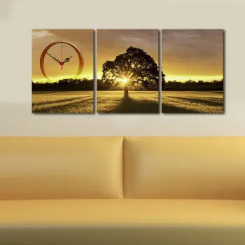 Ceas de perete decorativ din panza (3 bucati), 3P3040CS-77, 28 x 38 cm, 3 piese, Multicolor imagine