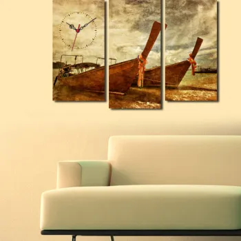 Ceas de perete decorativ din panza (3 bucati), 3PATCS-11, 20 x 39 cm, 2 piese, Multicolor imagine