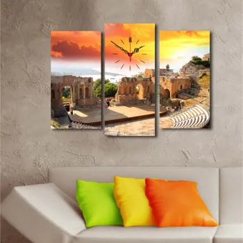 Ceas de perete decorativ din panza (3 bucati), 3PATCS-23, 20 x 39 cm, 2 piese, Multicolor imagine