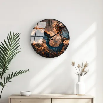 Ceas de perete decorativ din sticla, Huhu327, Diametru: 40 cm (1 bucata), Multicolor imagine