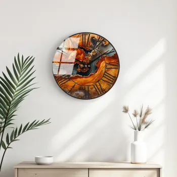 Ceas de perete decorativ din sticla, Huhu329, Diametru: 40 cm (1 bucata), Multicolor imagine