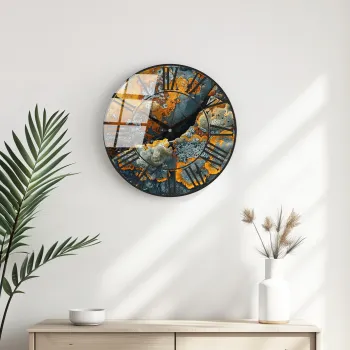 Ceas de perete decorativ din sticla, Huhu330, Diametru: 40 cm (1 bucata), Multicolor imagine