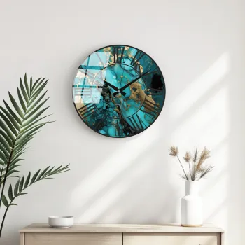 Ceas de perete decorativ din sticla, Huhu333, Diametru: 40 cm (1 bucata), Multicolor imagine