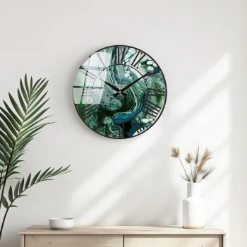 Ceas de perete decorativ din sticla, Huhu334, Diametru: 40 cm (1 bucata), Multicolor imagine