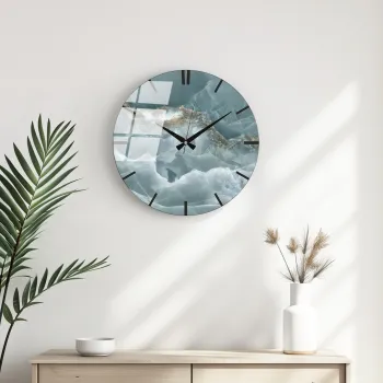Ceas de perete decorativ din sticla, Huhu335, Diametru: 40 cm (1 bucata), Multicolor imagine