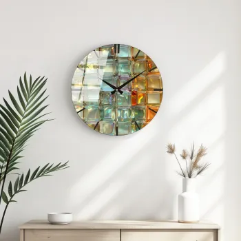 Ceas de perete decorativ din sticla, Huhu336, Diametru: 40 cm (1 bucata), Multicolor imagine