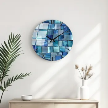 Ceas de perete decorativ din sticla, Huhu337, Diametru: 40 cm (1 bucata), Multicolor imagine