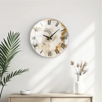 Ceas de perete decorativ din sticla, Huhu338, Diametru: 40 cm (1 bucata), Multicolor imagine