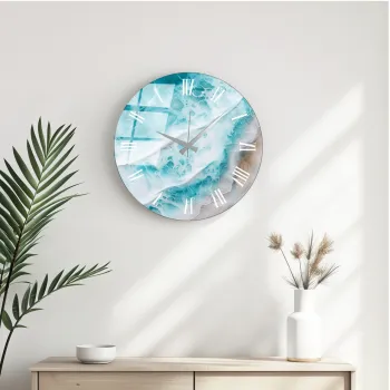 Ceas de perete decorativ din sticla, Huhu340, Diametru: 40 cm (1 bucata), Multicolor imagine