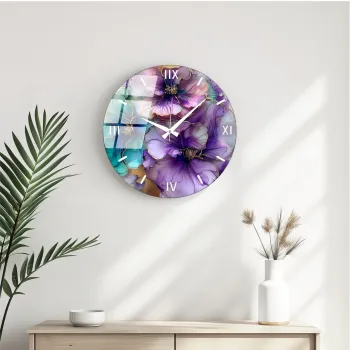 Ceas de perete decorativ din sticla, Huhu341, Diametru: 40 cm (1 bucata), Multicolor imagine